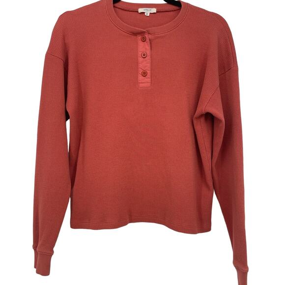 Leallo Thermal Henley Small Long Sleeve Lounge Layers Women's Orange Pullover - Picture 1 of 7